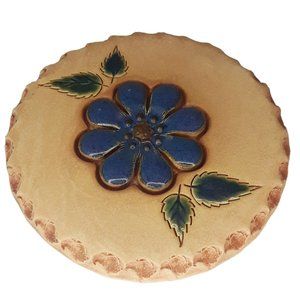 Jane Ashley Stoneware Food Tile Blue Flower Trivet Wall Plaque Signed by Artist